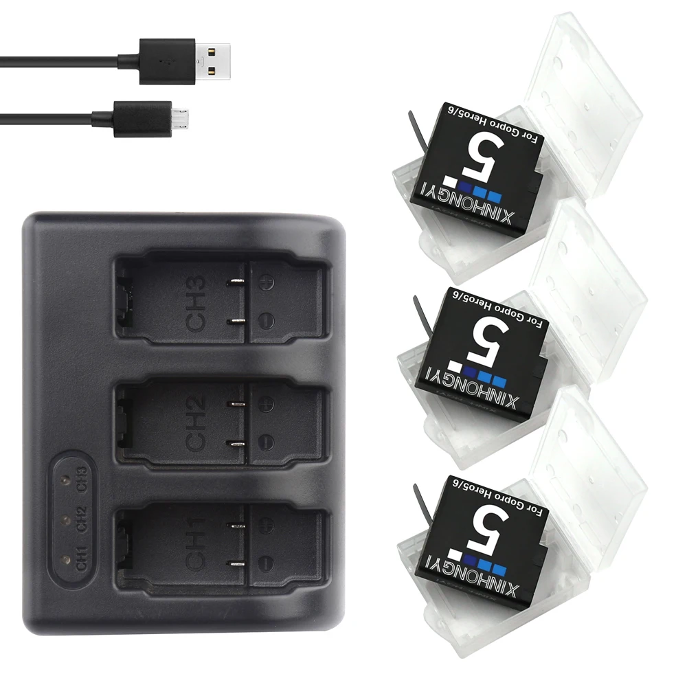 AHDBT-501 аккумулятор + USB с 3 слотами зарядное устройство для GoPro Hero 7 6 5 Black Sports Camera Go Pro