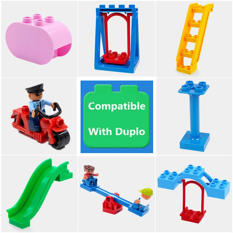 

Diy Building Block Accessories Compatible With Duploed Figures Motor Seesaw Cylinder Slippery Ladder Swing Part Toys For Baby