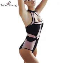 2016 Women’s Sexy Halter Cut Out Colour Block Splice Mesh Push Up Bra One Pice Monokini Padded Swimsuit Swimwear Bathing Suit