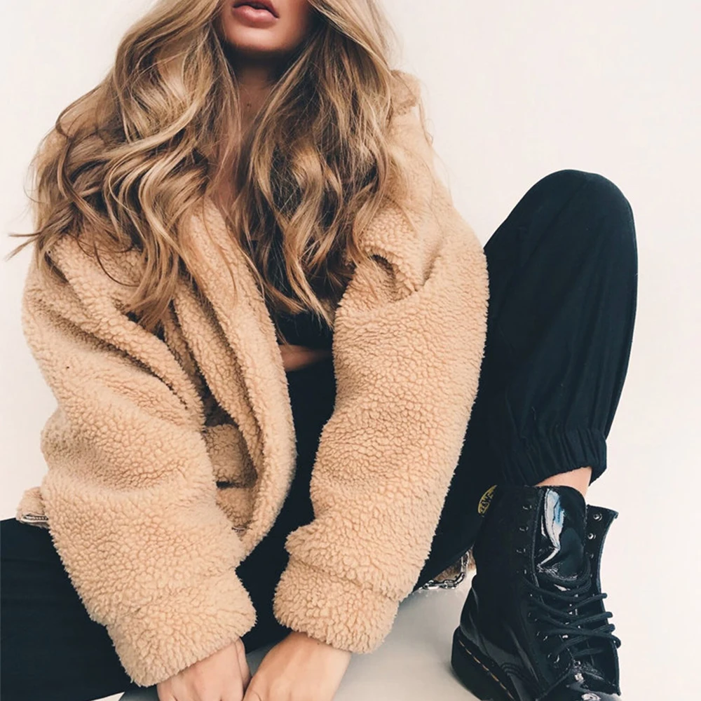 Koop S 4XL Plus Size Faux Fur Teddybeer Jas Herfst Winter Zachte Rits Bomberjack Oversized Pluizige Lange Mouwen Jassen Bovenkleding