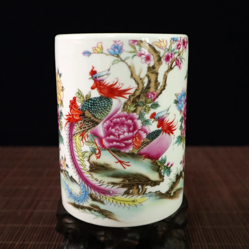 Exquisite Chinese Classical Collectible Colorful Phoenixs and Flowers Porcelain Pen Holder/Brush Pot | Дом и сад