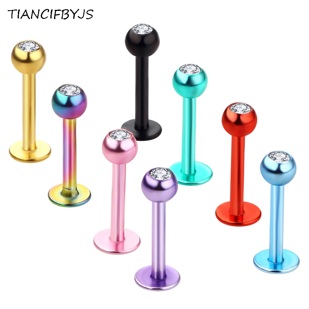 

TIANCIFBYJS 16G Steel Tragus Helix Cartilage Earrings Crystal Ear Pircings Stud Labret Rings Body Jewelry Piercing Mix 8 Colors