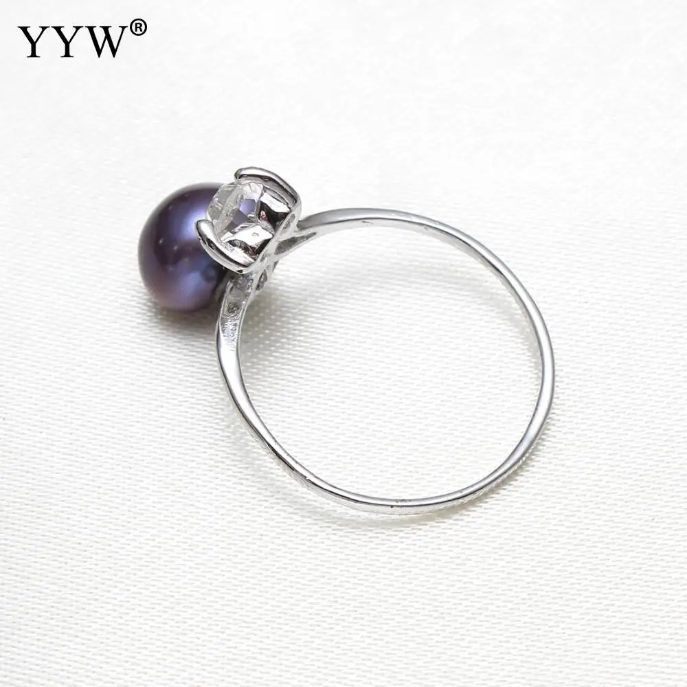 YYW свадебные кольца 9-10 мм черный натуральный пресноводный жемчуг кольцо на палец кубический циркон Стразы пресноводный жемчуг кольца для женщин