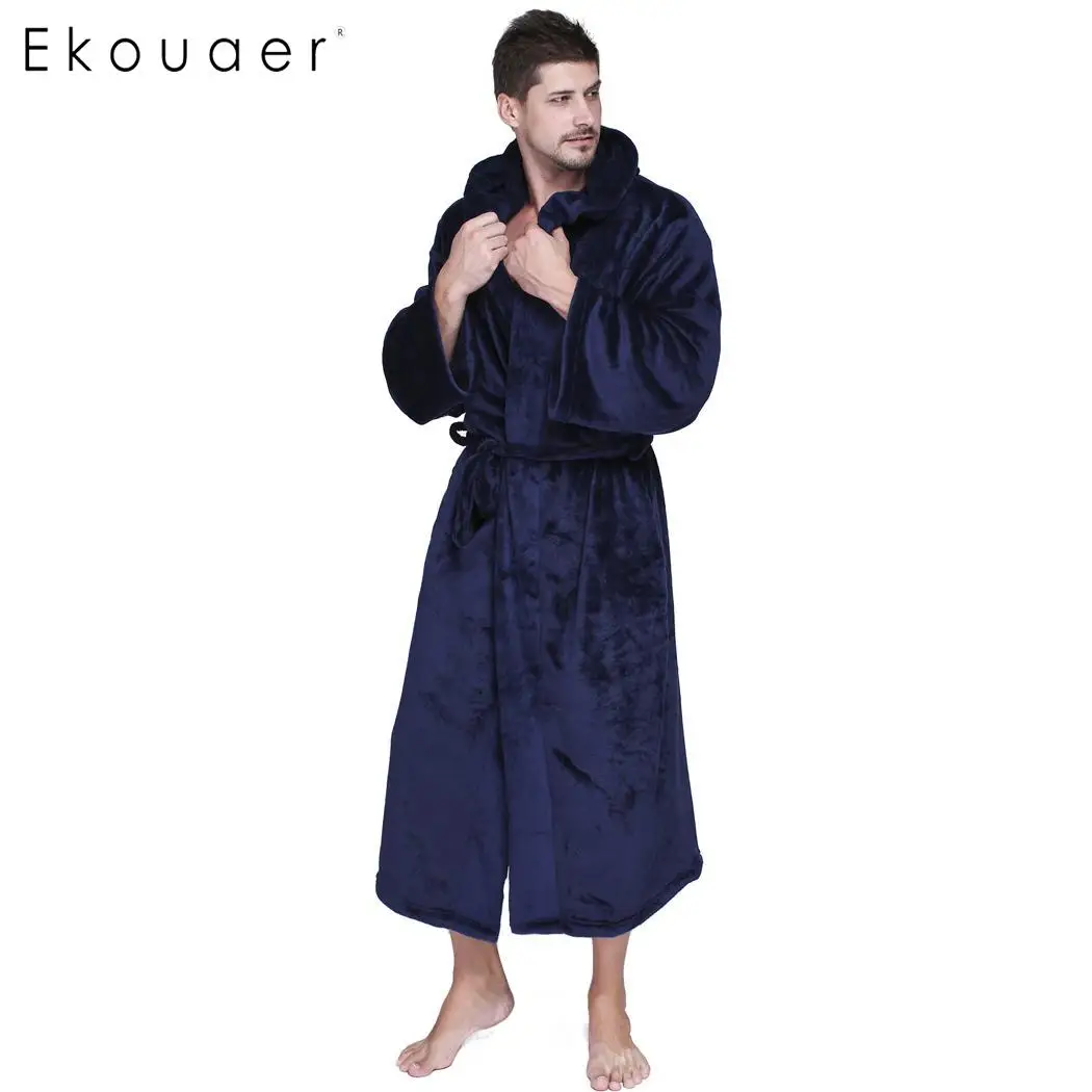 Ekouaer мужской длинный банный халат с капюшоном теплый зимний мягкий плюшевый