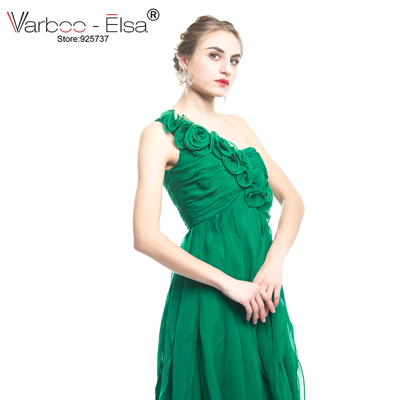 VARBOO_ELSA Новая мода зеленый длинное шифоновое платье для выпускного вечера Vestido De Festa сексуальный одно плечо вечернее платье без рукавов 3D