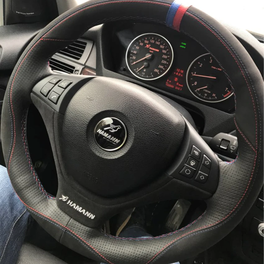 MEWANT черная кожа замша для BMW E70 X5 2007 2008 2009 2010 2011 2012 2013 E71 X6 2014|car steering wheel cover|steering coverwheel