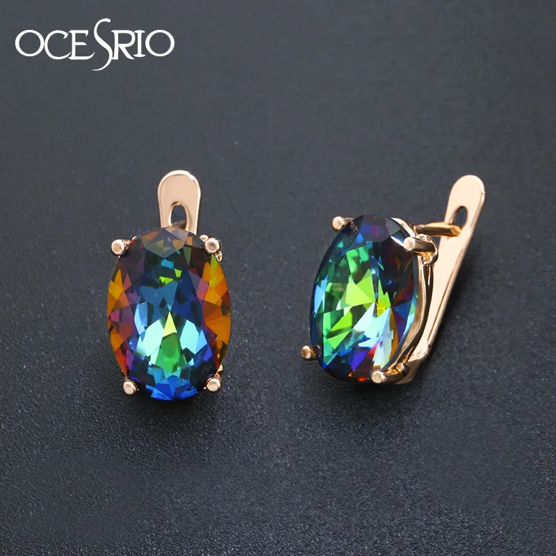 

OCESRIO 7 Color 585 Rose Gold Jewelry Colorful Earings Zircon Stud Earrings for women Costume jewelery brincos oorbellen ers-k98