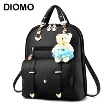 DIOMO, женский рюкзак, элегантный, модный, Повседневный, милый, для девочки, школьная сумка, высокое качество, из искусственной кожи, подвеска в виде медведя, много цветов на выбор