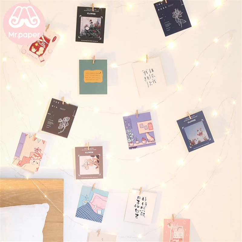 

Mr.Paper 30pcs/box Ins Artsy Style Postcard with Lamp Wooden Clamps for Creative Home Decoration Writing Greeting Gift Postcard