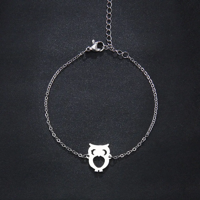 Ювелирные наборы из нержавеющей стали для женщин, ожерелье в форме совы, браслет, серьги, ювелирные изделия для влюбленных, обручальные ювелирные изделия S1 - Окраска металла: Silver