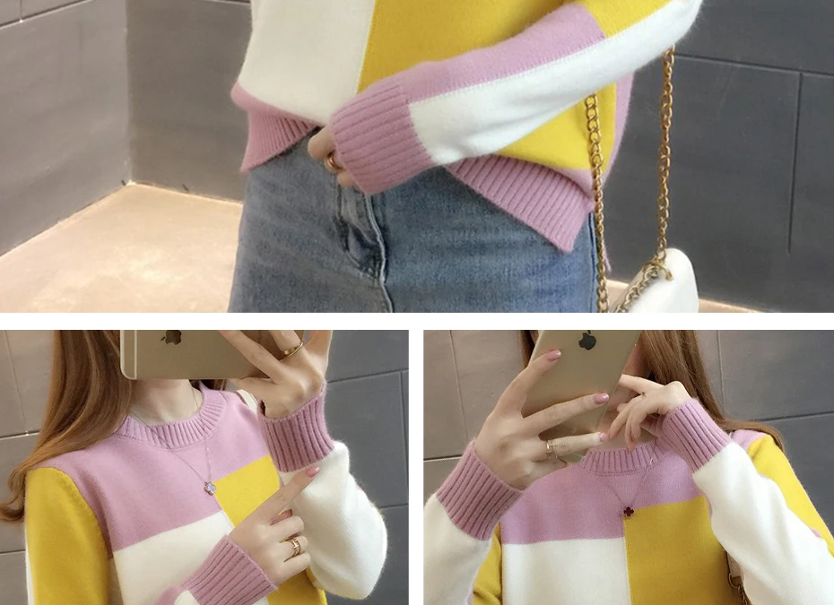 Surmiitro, зимний женский свитер,, осенняя мода, корейский стиль, лоскутные вязанные Джемперы для женщин, пуловер для женщин
