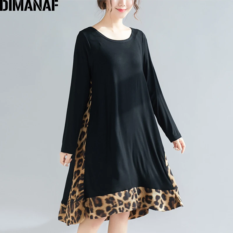 

DIMANAF Plus Size Women Dress Long Sleeve Summer Elegant Lady Vestidos Big Size Black Spliced Loose Shirt Dress Female Clothes