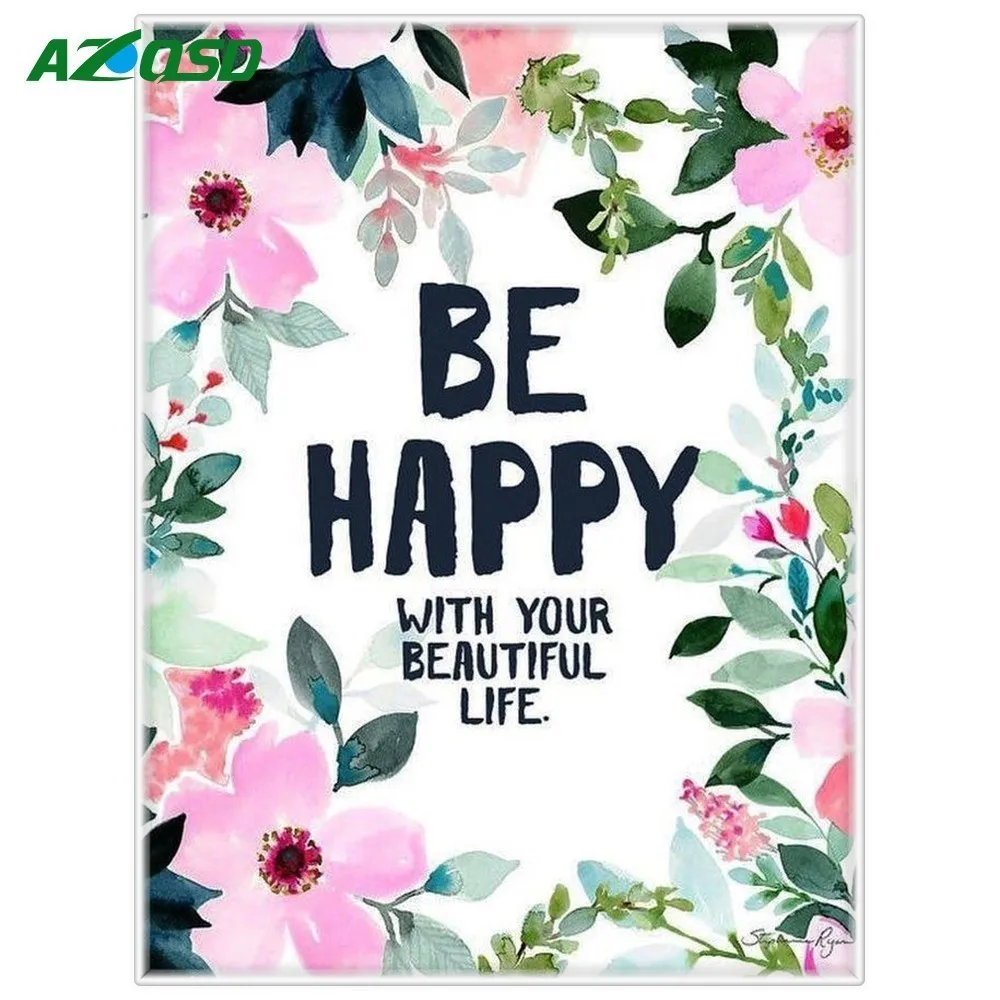 

AZQSD Diamond Painting Cross Stitch Flower Handmade Gift Full Round/Square Drill Diamond Embroidery "Be Happy"Floral