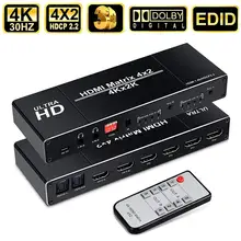 4K HDMI EDID Matrix 4 In 2 Out 4X2 Dual Audio Output Fiber HDMI Switch Distributor Switcher