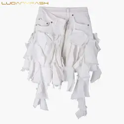 Luoanyfash нерегулярные белые юбки Sexy High Street Короткие юбки для женщин для высокая Талия Джинсовая юбка 2019, новая мода костюмы