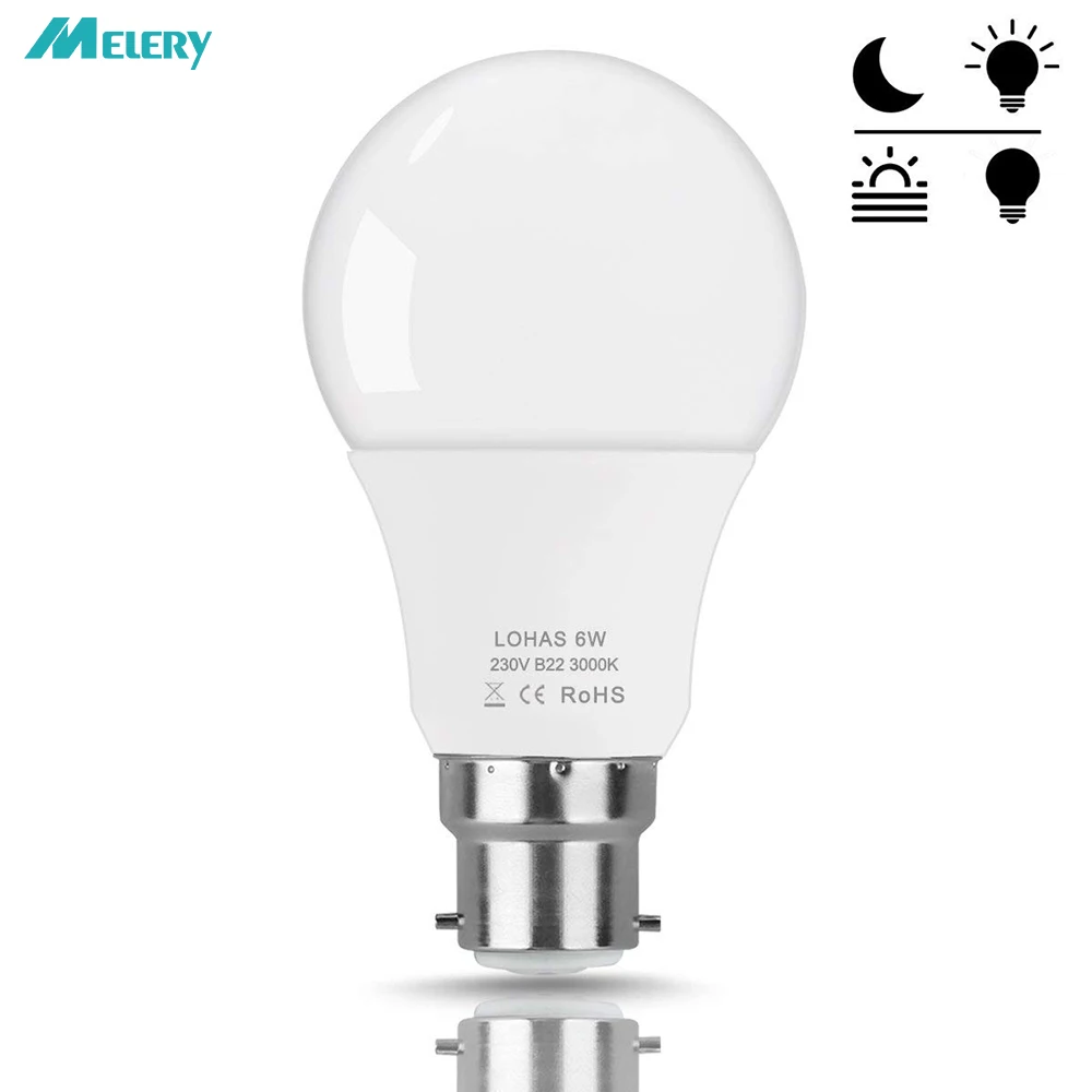 

LED Sensor Light Bulb 40W Equivalent B22 6W Incandescent Auto On/Off Dusk Till Dawn 500lm Energy Saving for Garage Tairs Porch