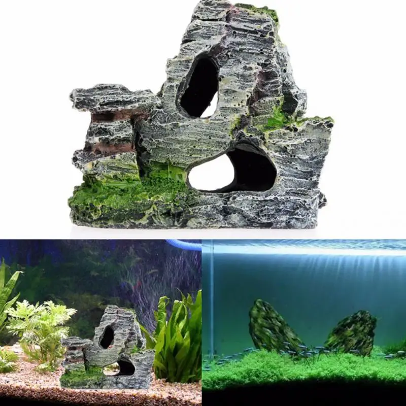 Горячая имитация аквариум с видом на горы украшение мох дерево дом смолы пещера с рыбами Танк украшение Landscap декоративный