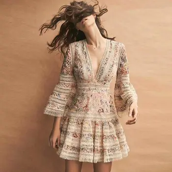 

New arrival V-neck lace three quarter sexy elegant white party vintage pub butterfly sleeve women dresses wholesale