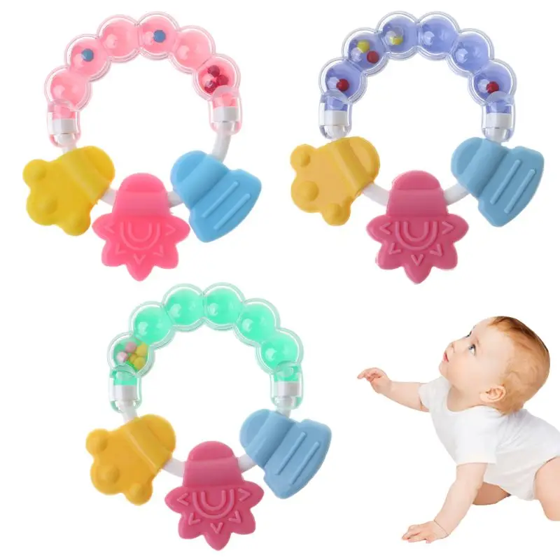 

Baby Teether Bell Toys Silicone Shake Sound Educational Rattle Jingle Teething