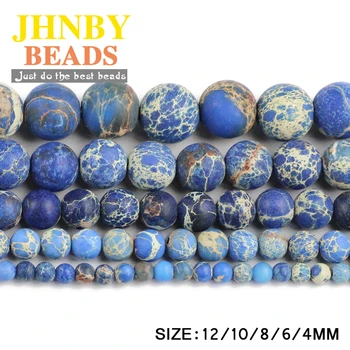 

JHNBY Matte Blue Imperial calaite Natural Stone Round ball 4/6/8/10/12MM Loose beads for jewelry Findings making bracelet DIY