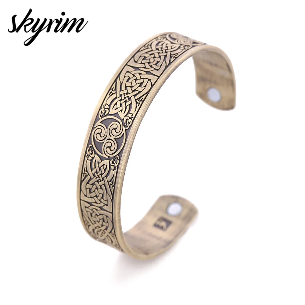 

Skyrim Triskelion Magnet Viking Cuff Bangle Antique Silver Trisceli Sicily Magnetic Bracelets Bangles for Man Women Jewelry Gift