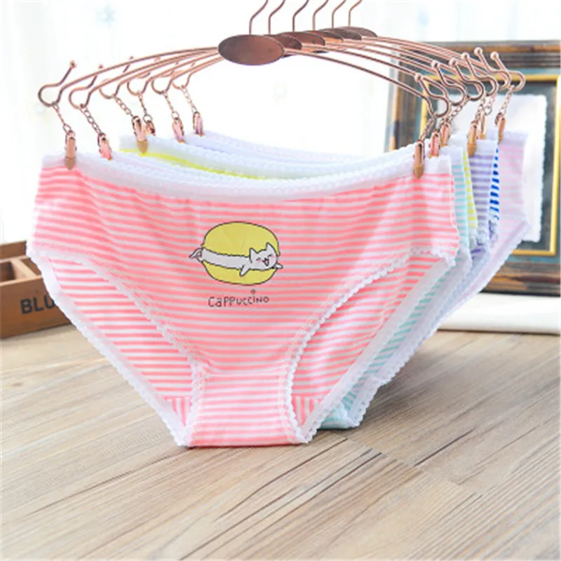 Good Quality 3Pcs/Lot Soft Cotton Young Girl Briefs Striped Girls