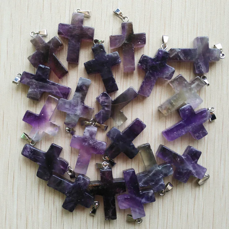 

2018 fashion high quality natural gem stone cross pendant for jewelry making 20pcs/lot wholesale Free shipping