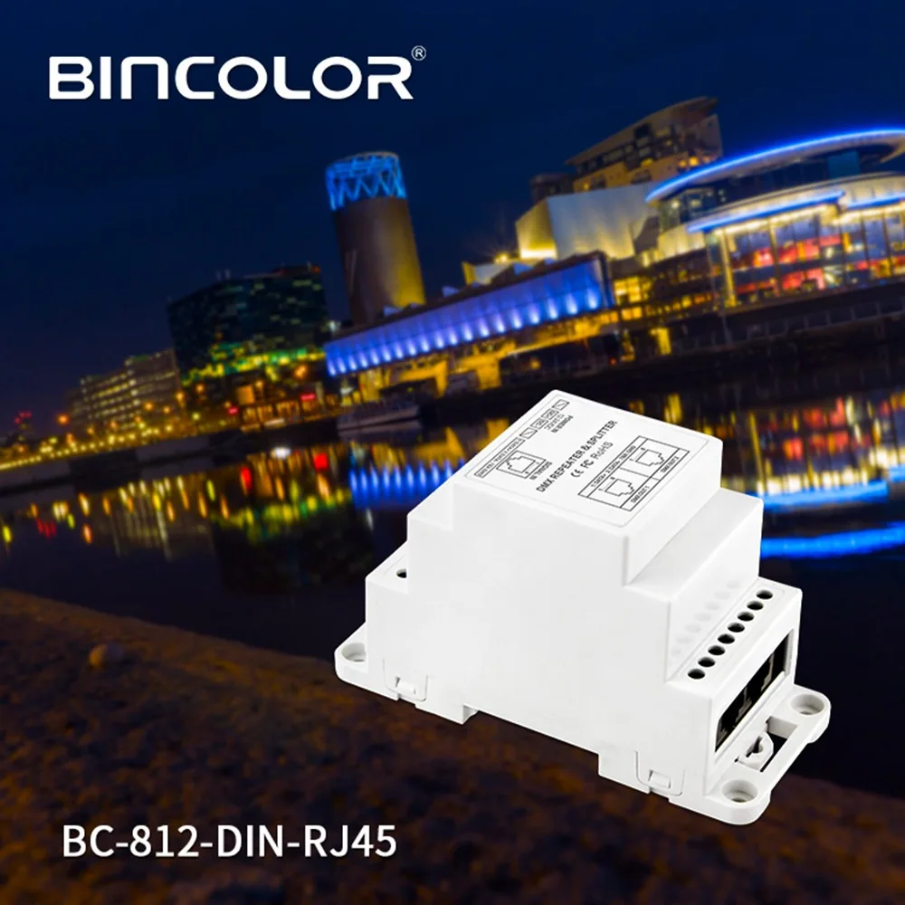 DIN Rail led DMX512 усилитель сигнала Один входной канал, два выходных канала DMX контроллер BC-812-DIN-RJ45 DC12-24V