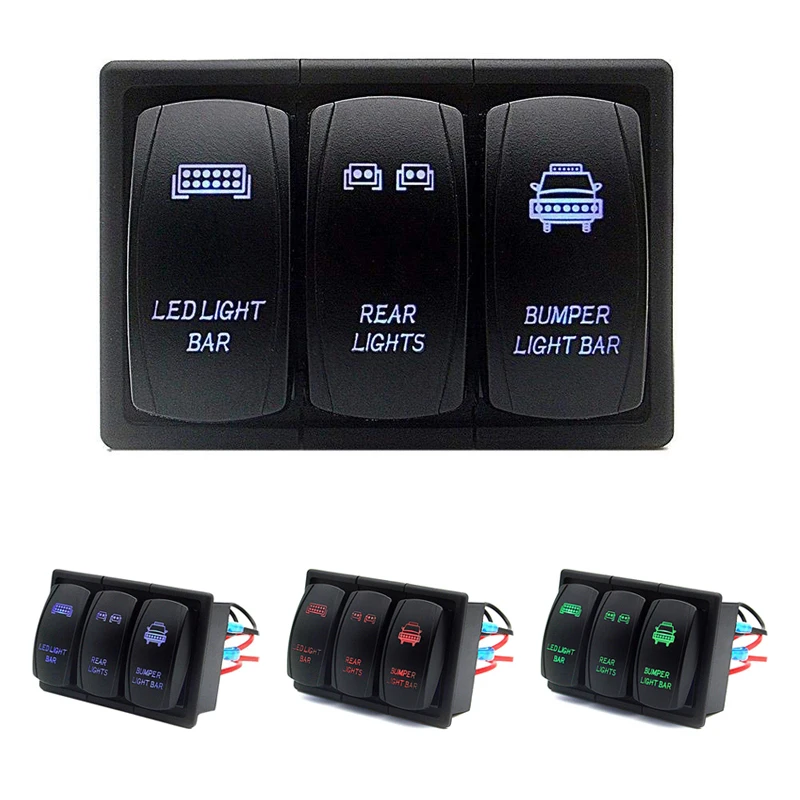 

3 Gang Rocker Rocker Switch Panel Circuit LED Light Waterproof For RV Car Marine Boat