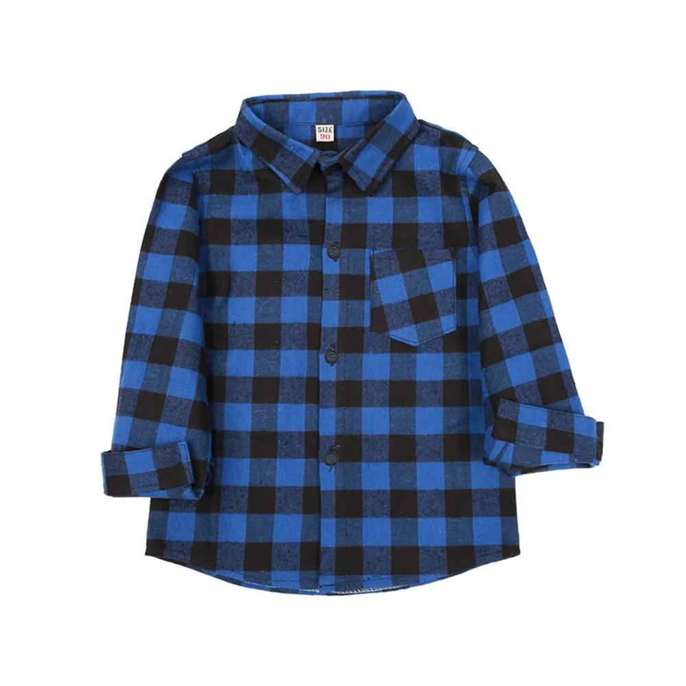 Детская Однотонная футболка с длинными рукавами для мальчиков и девочек; одежда в клетку для новорожденных мальчиков; топы; блуза; одежда для джентльмена; JAN14 - Цвет: blue