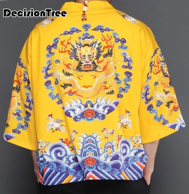 

2019 summer men casual hiphop male Chinese Emperor Style cardigan kimono loose coat dragon print hiphop kimono linen overcoat