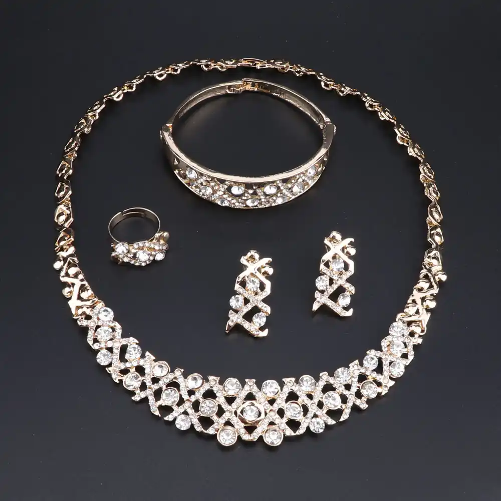 Oeoeos Gold Color African Costume Necklace Bracelet Earrings Ring Costume Necklace Bracelet Earrings Ring