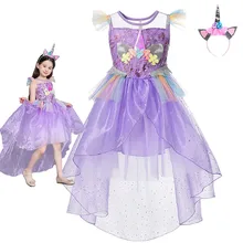 Платье для девочек с единорогом; Детский костюм для дня рождения; Радужная тема принцесс; нарядное платье; Милые Свадебные Платья с цветочным узором для девочек