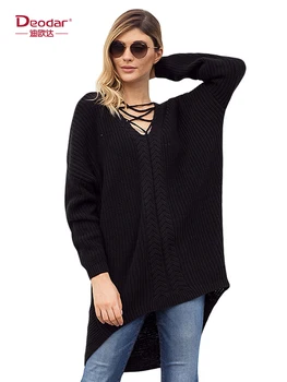 

Deodar 2018 Women Sweater Spring Autumn New Style Fashion V-neck Pullover Lantern sleeve Tees Casual Loose Female Sweater Coat