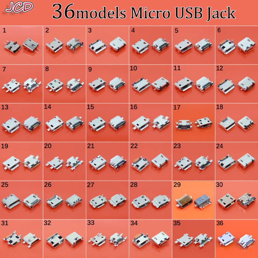 JCD Новый 36 моделей мини микро usb разъем гнездо для зарядки женский V8 порт штекер 2