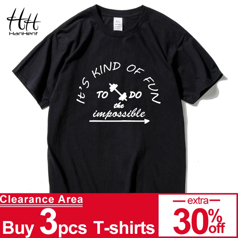 

HanHent Summer Men 100% Cotton Clothing Short T-shirts Camisetas t shirt Fitness Break Impossible Top Tees Skateboard t-shirts