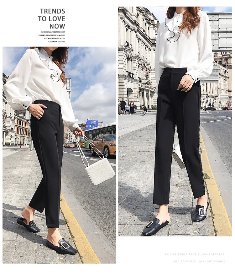 Pantalon Femme осенние брюки длиной до щиколотки прямые брюки с высокой талией повседневные свободные офисные женские брюки BV56
