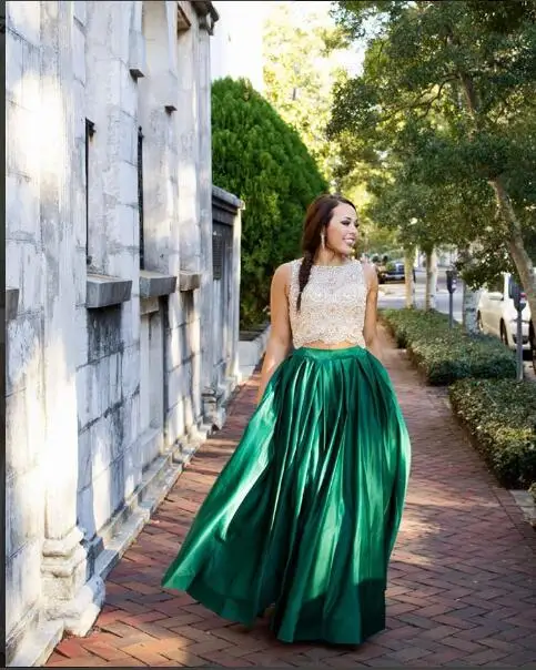 green and white prom dresses