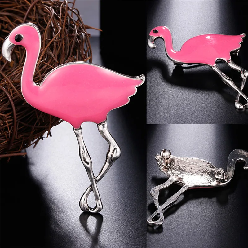 1pc Lovely Women Exclusive Vintage Metal Enamel Flamingo Brooch Pins Jewelry Accessroies Trendy Woman Brooches