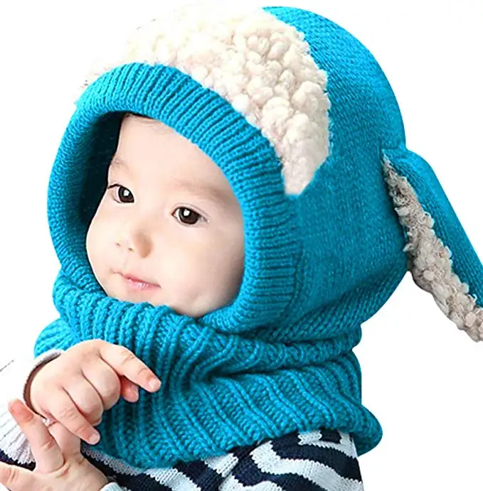 Теплая шапка для маленьких мальчиков и девочек; зимняя шапка; шарф с капюшоном; вязаная шапка; один размер - Цвет: Синий