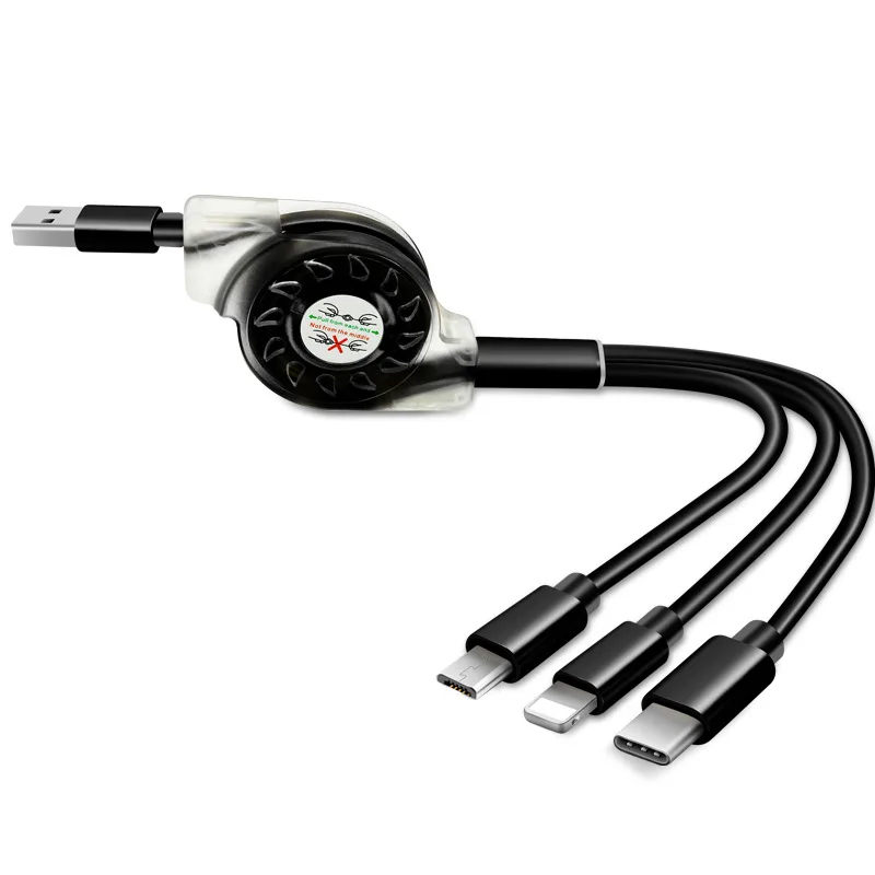 Выдвижной кабель для передачи данных type-c android 2 quick charge three-in-one multi-functional double pull charging cable