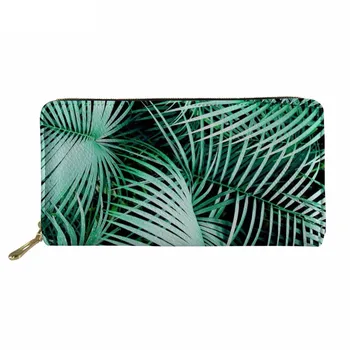 

Fashion Palm Trees Pattern Woman Long PU Leather Wallet Green Large Zipper Clutch Purse Brand Design Lady Card Bags Murse Sumka