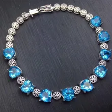 Натуральный голубой топаз Gem браслет натуральный драгоценный браслет 925 серебряный браслет модные элегантные звезды женские вечерние подарок ювелирные изделия