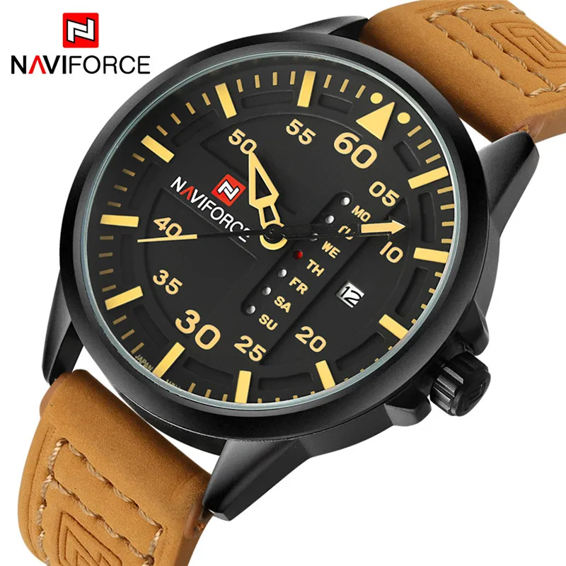 

NAVIFORCE Men Watch Date Week Sport Mens Watches Top Brand Luxury Military Army Business Leather Band Quartz Male Clock New 9074