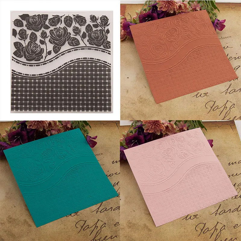 15x15cm Wavy Rose Flower Embossing folders Plastic Embossing Folder For