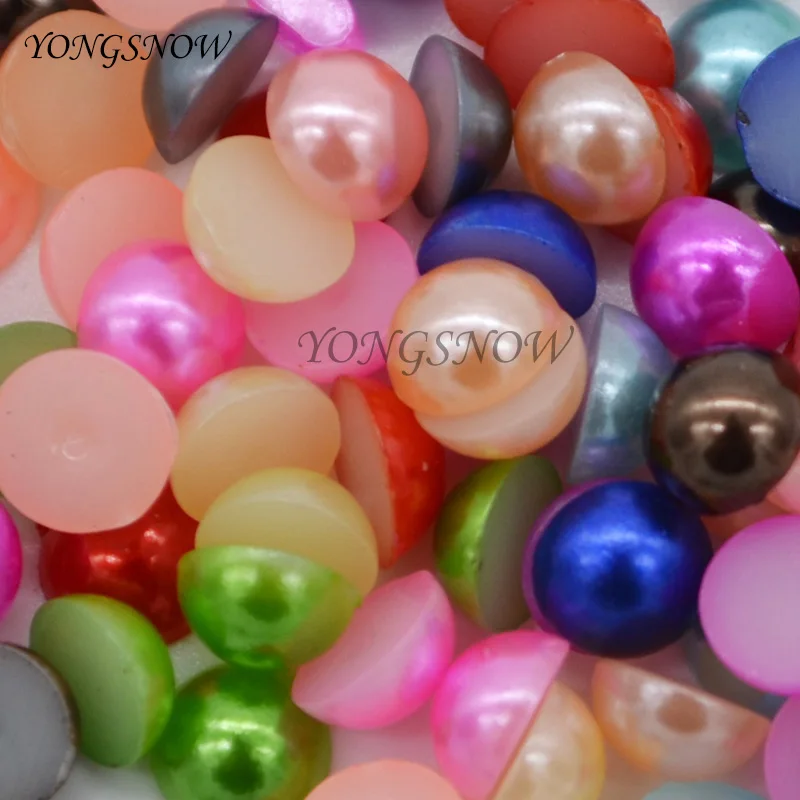 200Pcs/lot 6mm Multicolor Acrylic Imitation Beads Pearl Half Round Flatback Bead Wedding Party Decor DIY Nail Art Decorate75z