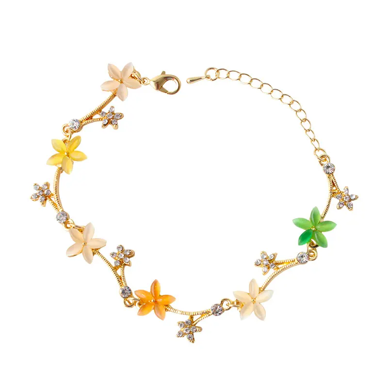 

F&U Fashion Small Flower Shaped Gold Color with CZ Crystal Adjustable Size Lobster Clasp for Girls Gift