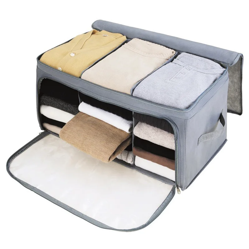 

Anti-mold Foldable Storage Bag Organizers Clear Visible Window Carry Handles Clothes Blankets organizador Zippe storage bag