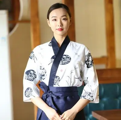 Мужской японский в Корейском стиле шеф-повар кимоно-Униформа суши рубашка повара средний рукав Ресторан Кухня официант Спецодежда - Цвет: 1