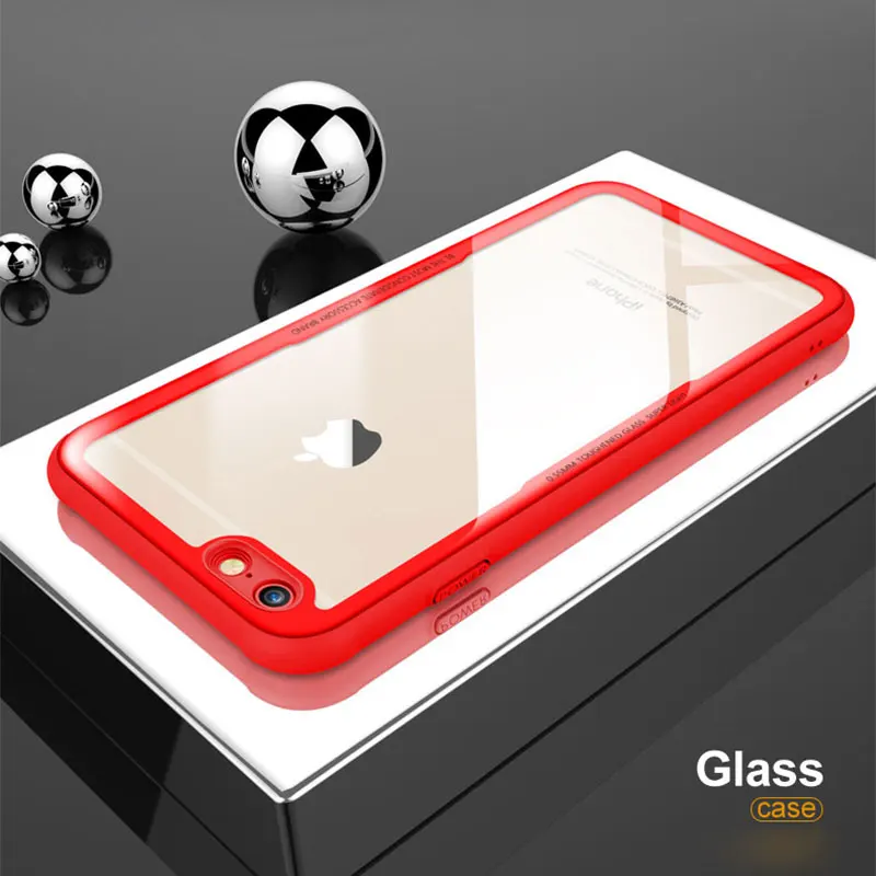 Ascromy For iPhone X Case Hybrid Tempered Glass Protective Soft Bumper Shockproof Cover For iPhone 8 Plus 7 6 6S 10 AccessorieS (2)